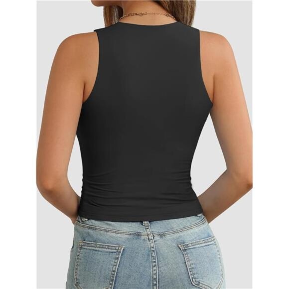 Women's High Neck Racerback Crop Tank – Stretchy Sleeveless Workout & Casual Top - Picture 3 of 5